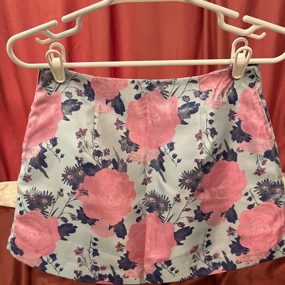 Floral Mini Skirt with Pink and Blue Design